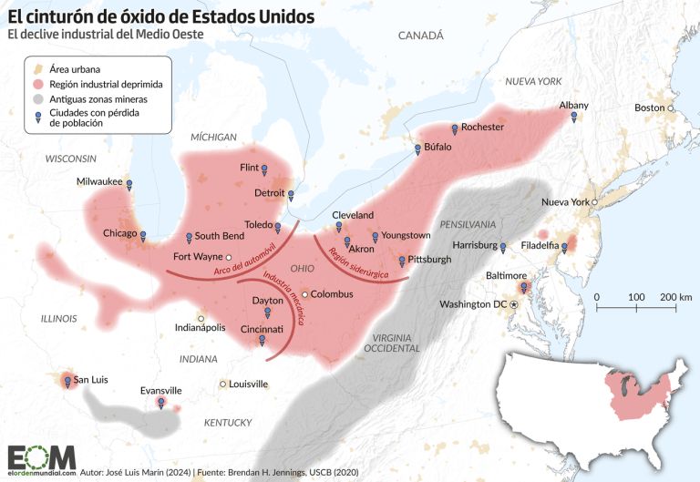 El mapa del cinturón de óxido de Estados Unidos - Mapas de El Orden
