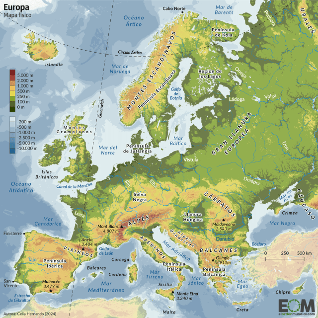El mapa físico de Europa - Mapas de El Orden Mundial - EOM