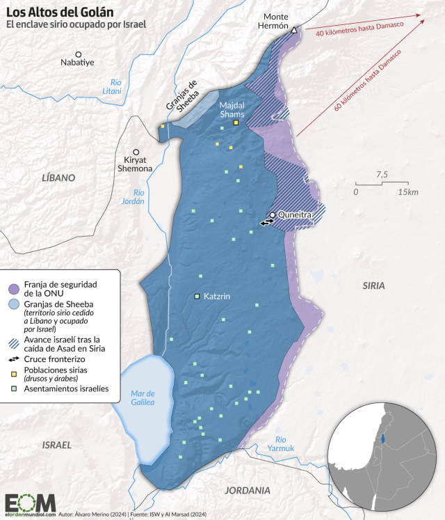 El mapa de los Altos del Golán, el estratégico enclave sirio ocupado por Israel