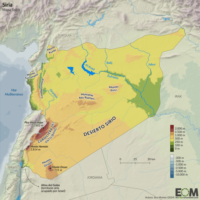 El mapa físico de Siria