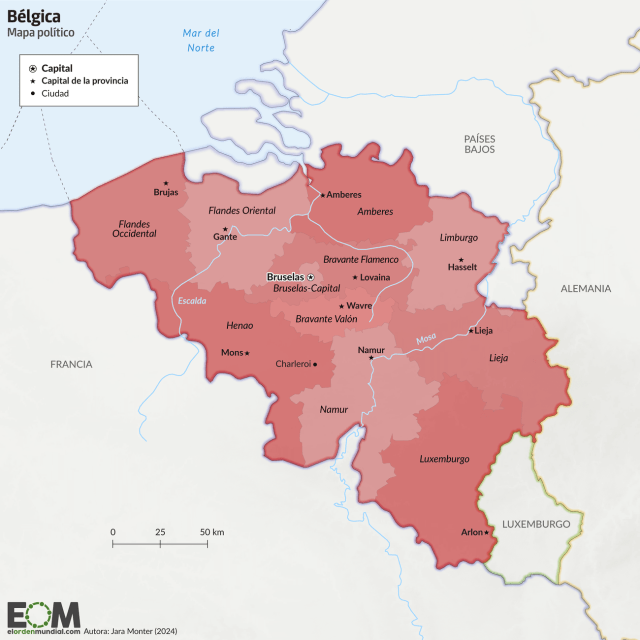 El mapa político de Bélgica