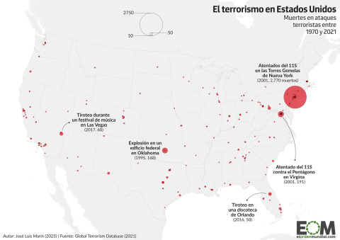 El mapa de los atentados terroristas en Estados Unidos desde 1970