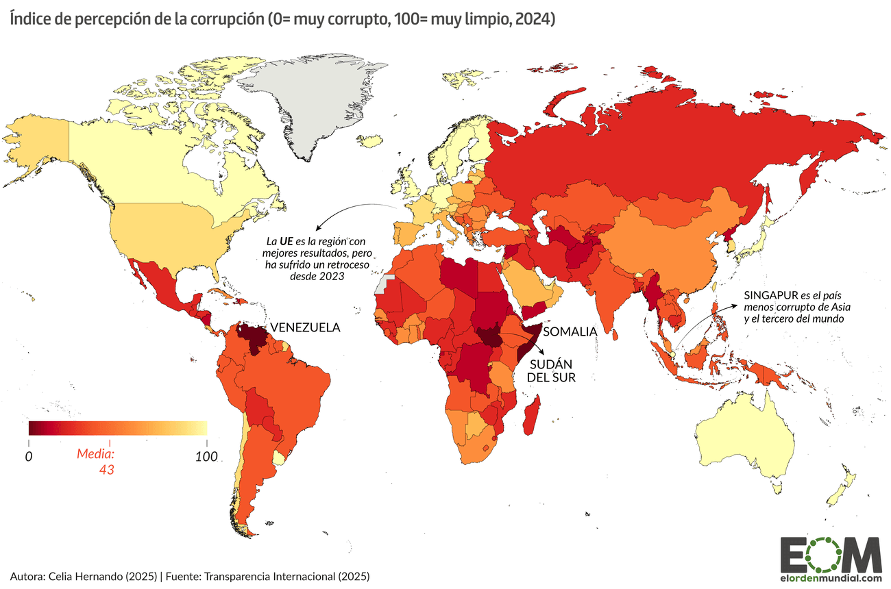 Mapa de los países más y menos corruptos mundo ordenador