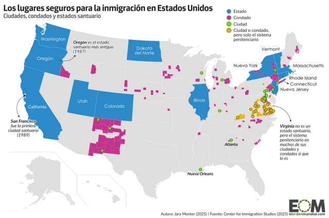 El mapa de las ciudades santuario de Estados Unidos, los refugios para migrantes en la mira de Trump