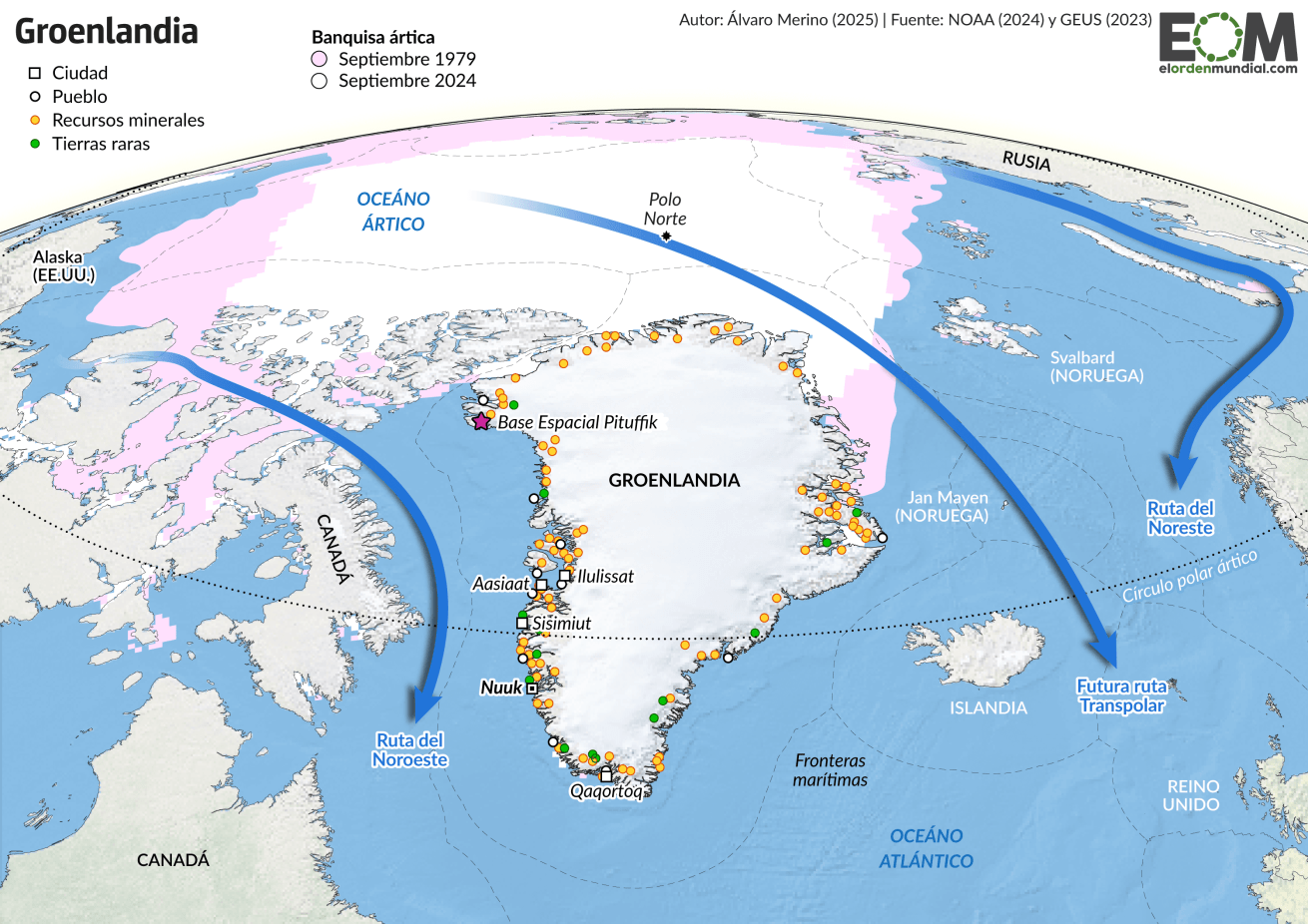 Mapa de la geopolítica de Groenlandia