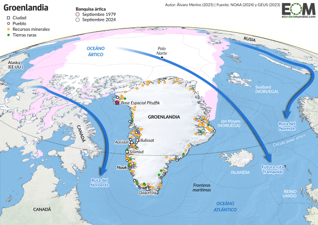 Mapa de la geopolítica de Groenlandia