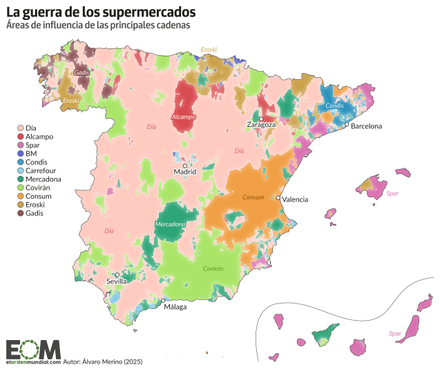 El mapa de los supermercados en España: así es la lucha por el territorio de las grandes cadenas