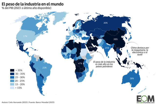 El mapa del peso de la industria en el mundo