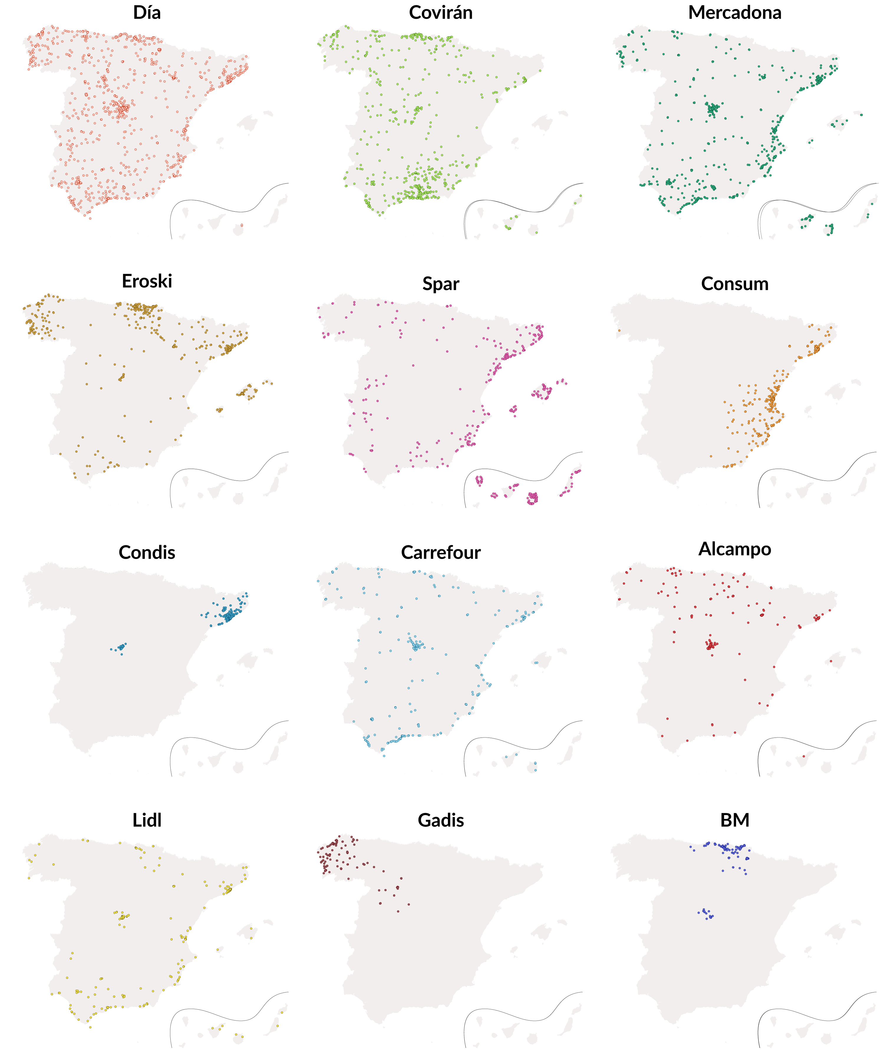 Localizaciones de supermercados en España