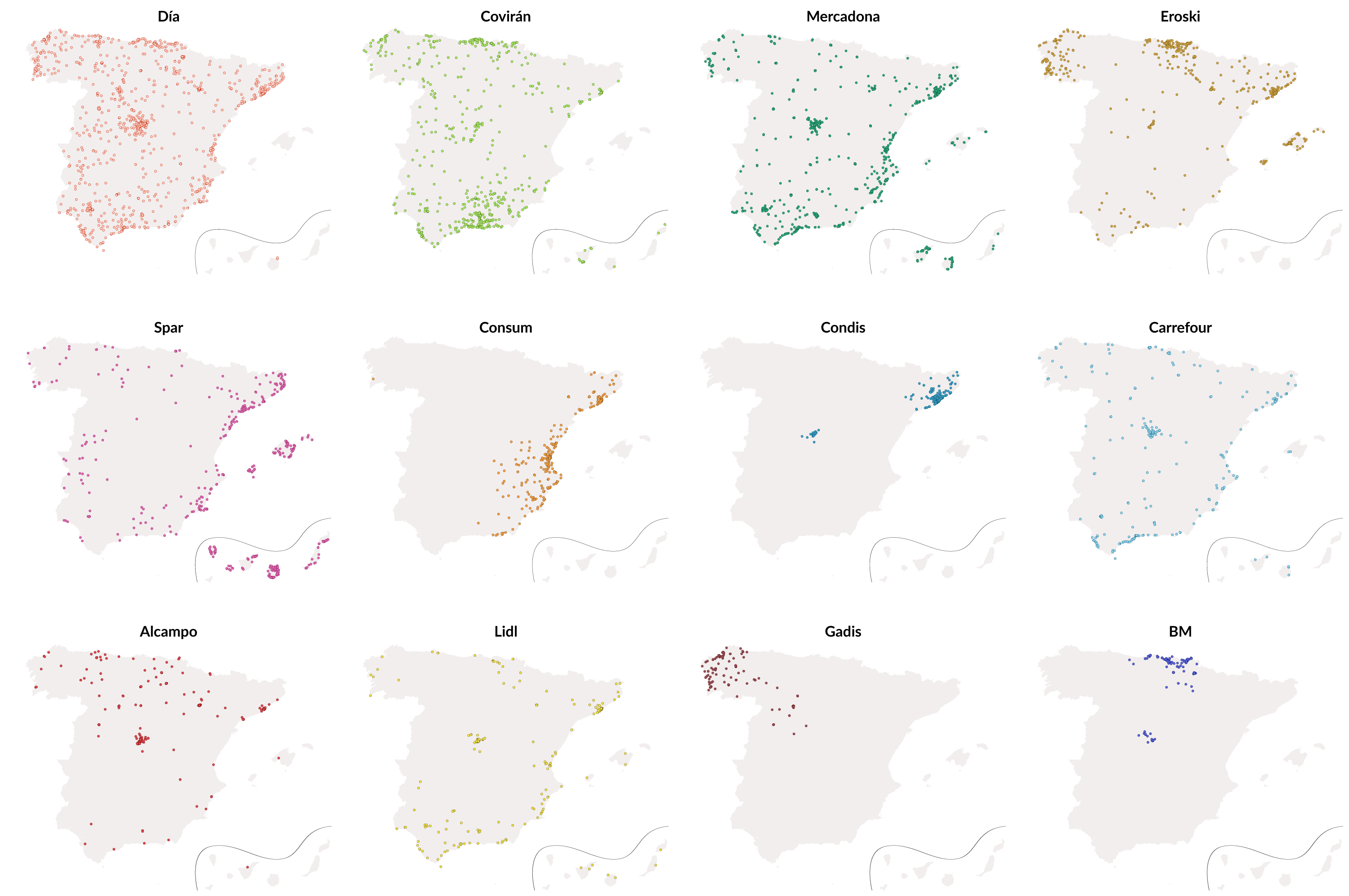 Localizaciones de supermercados en España