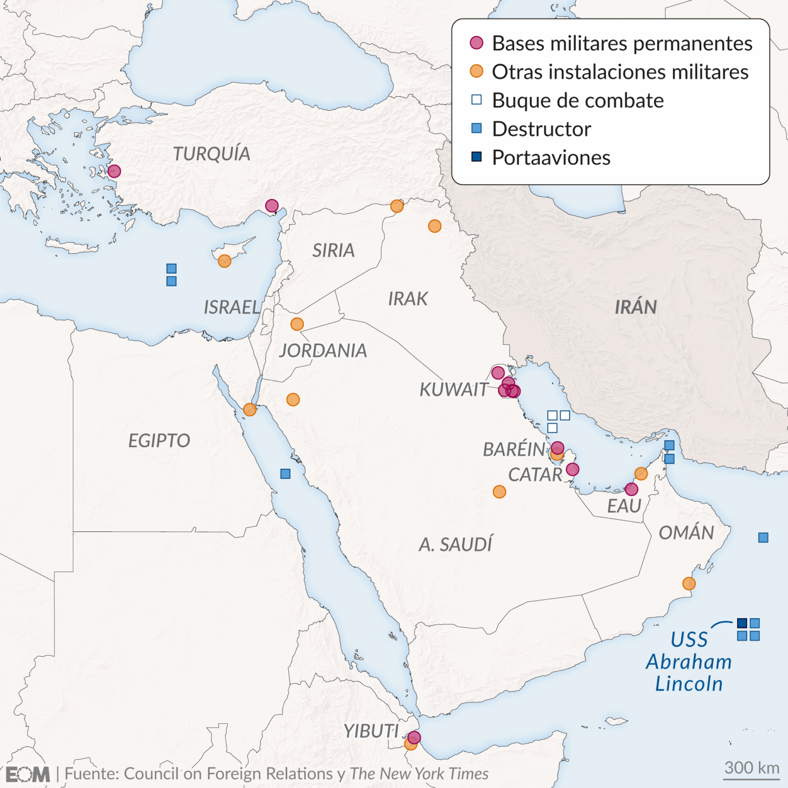 El mapa del despliegue militar de Estados Unidos en Oriente Próximo ...