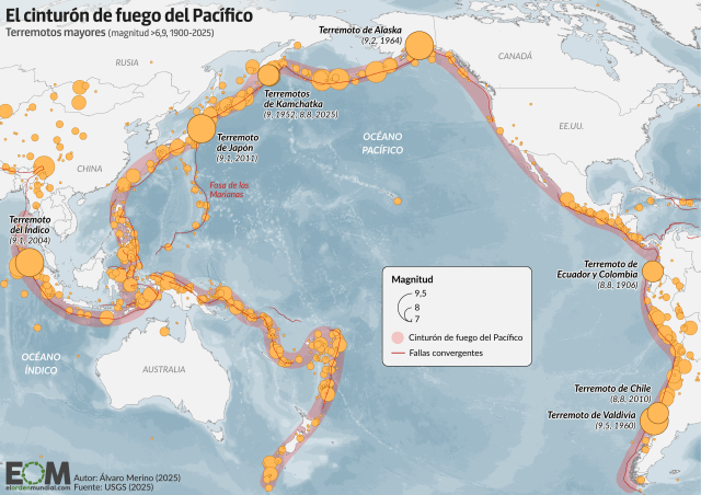 Terremoto en Kamchatka: el mapa del cinturón de fuego del Pacífico