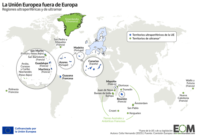 El mapa de las regiones ultraperiféricas de la UE