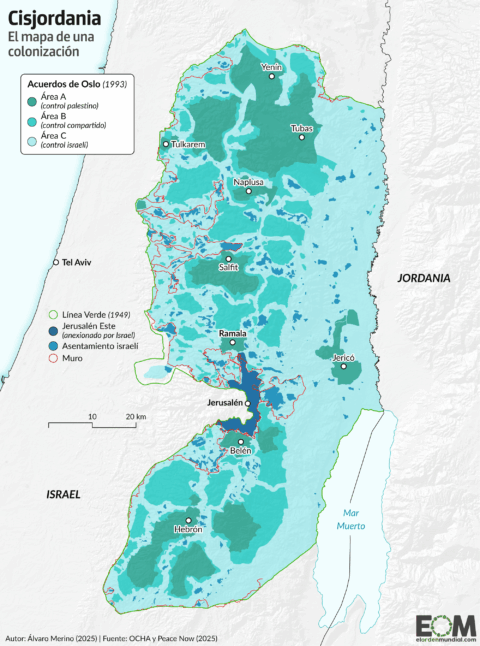 El mapa de Cisjordania y la colonización israelí