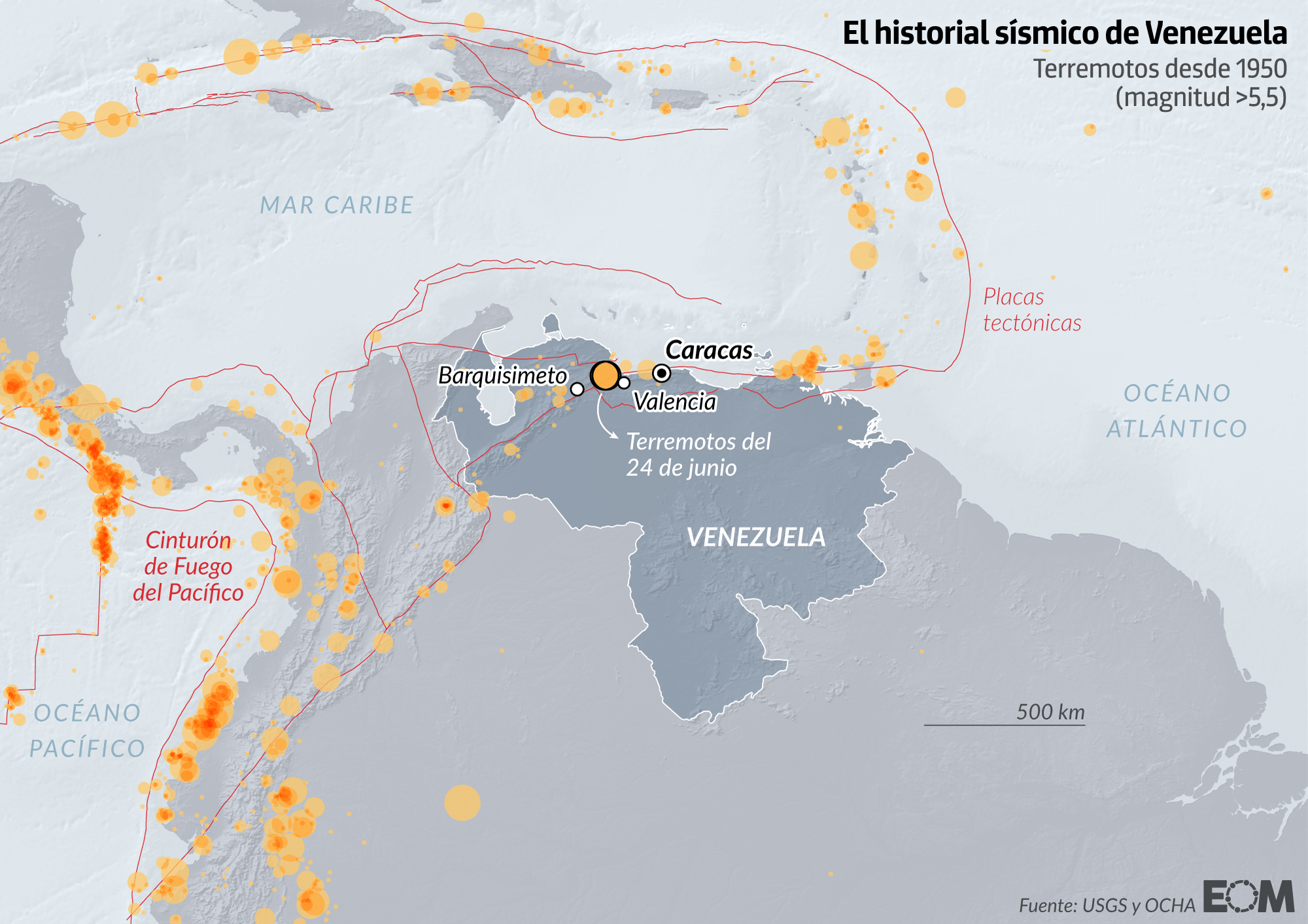 El mapa de los terremotos de Venezuela
