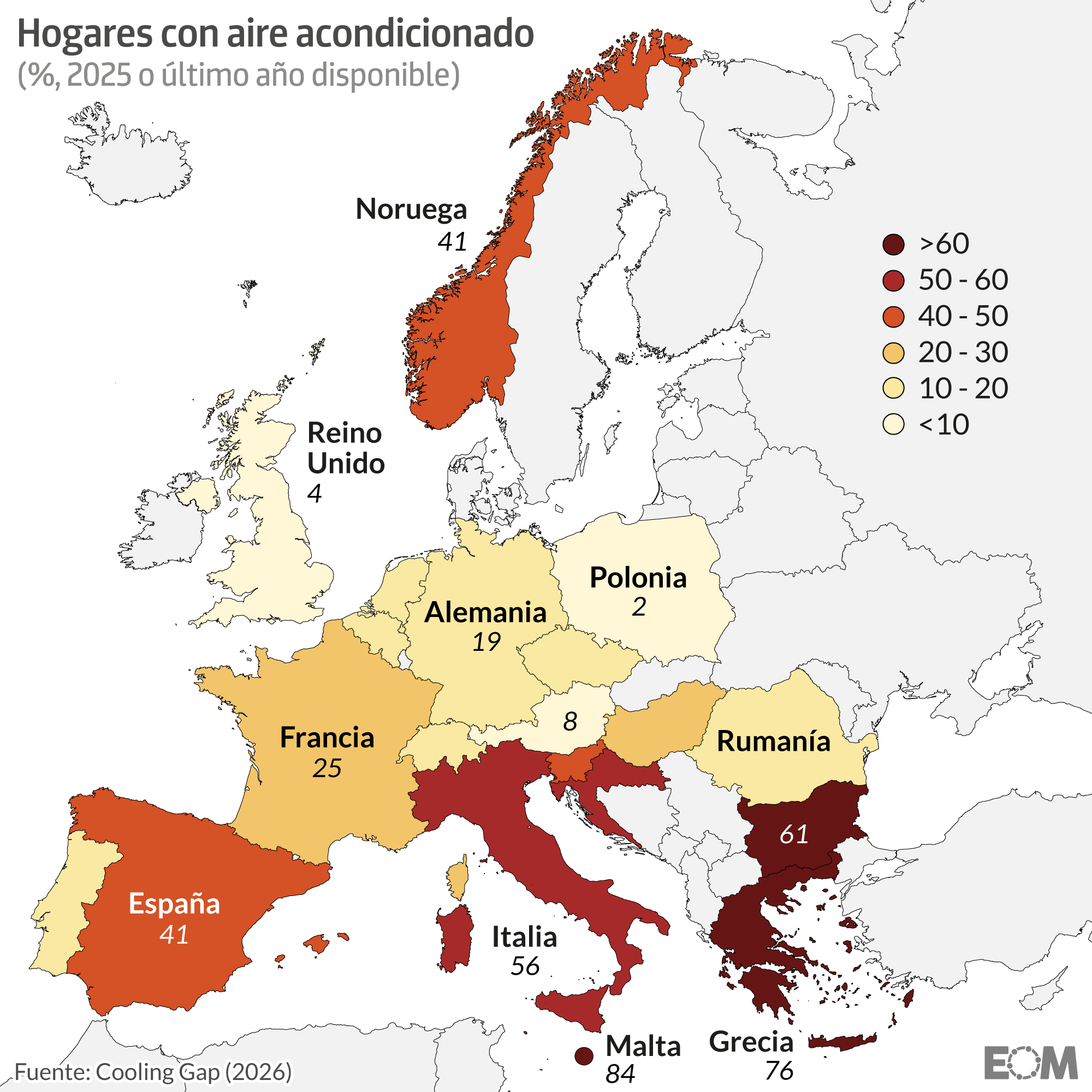 El mapa del aire acondicionado en la Unión Europea