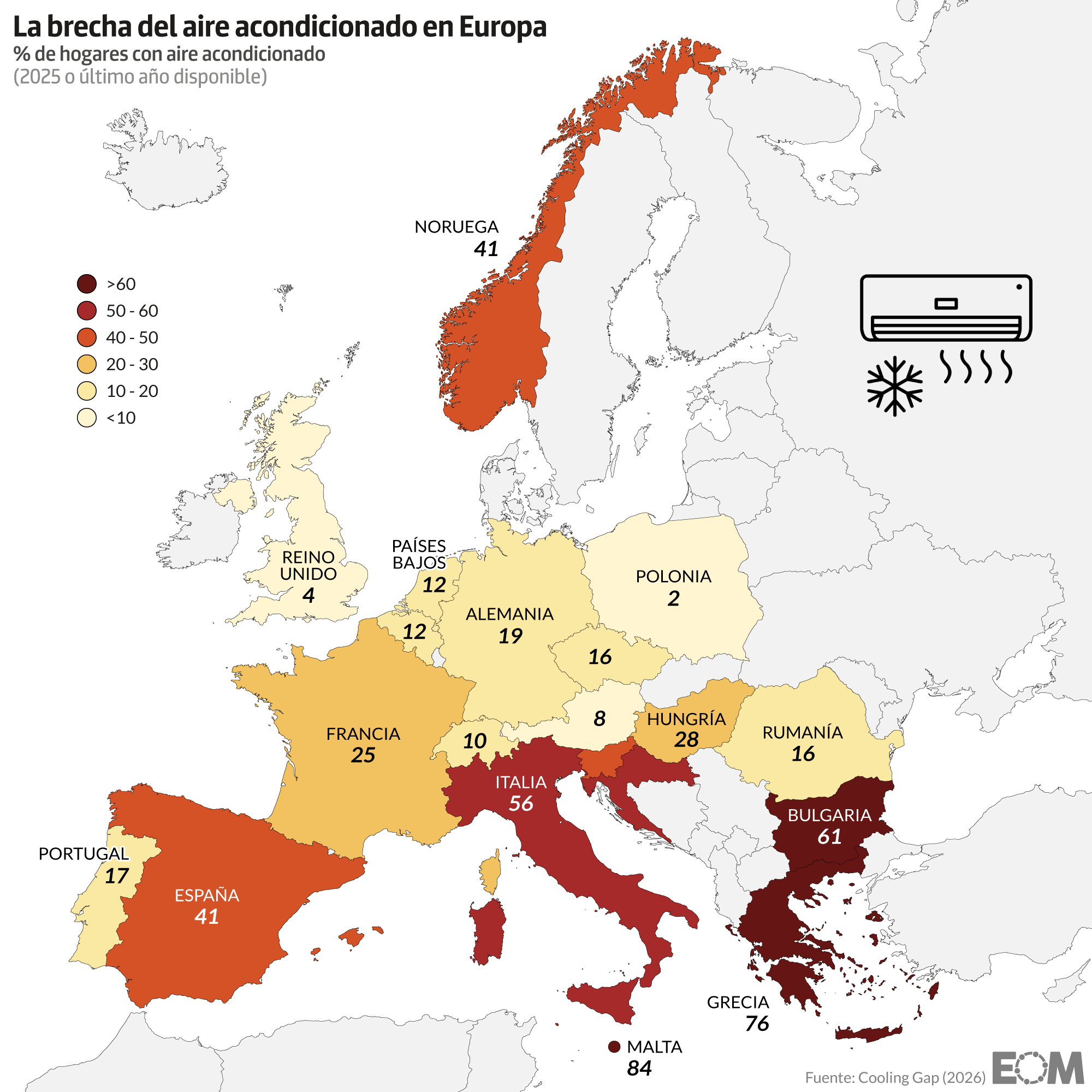 El mapa del aire acondicionado en la Unión Europea
