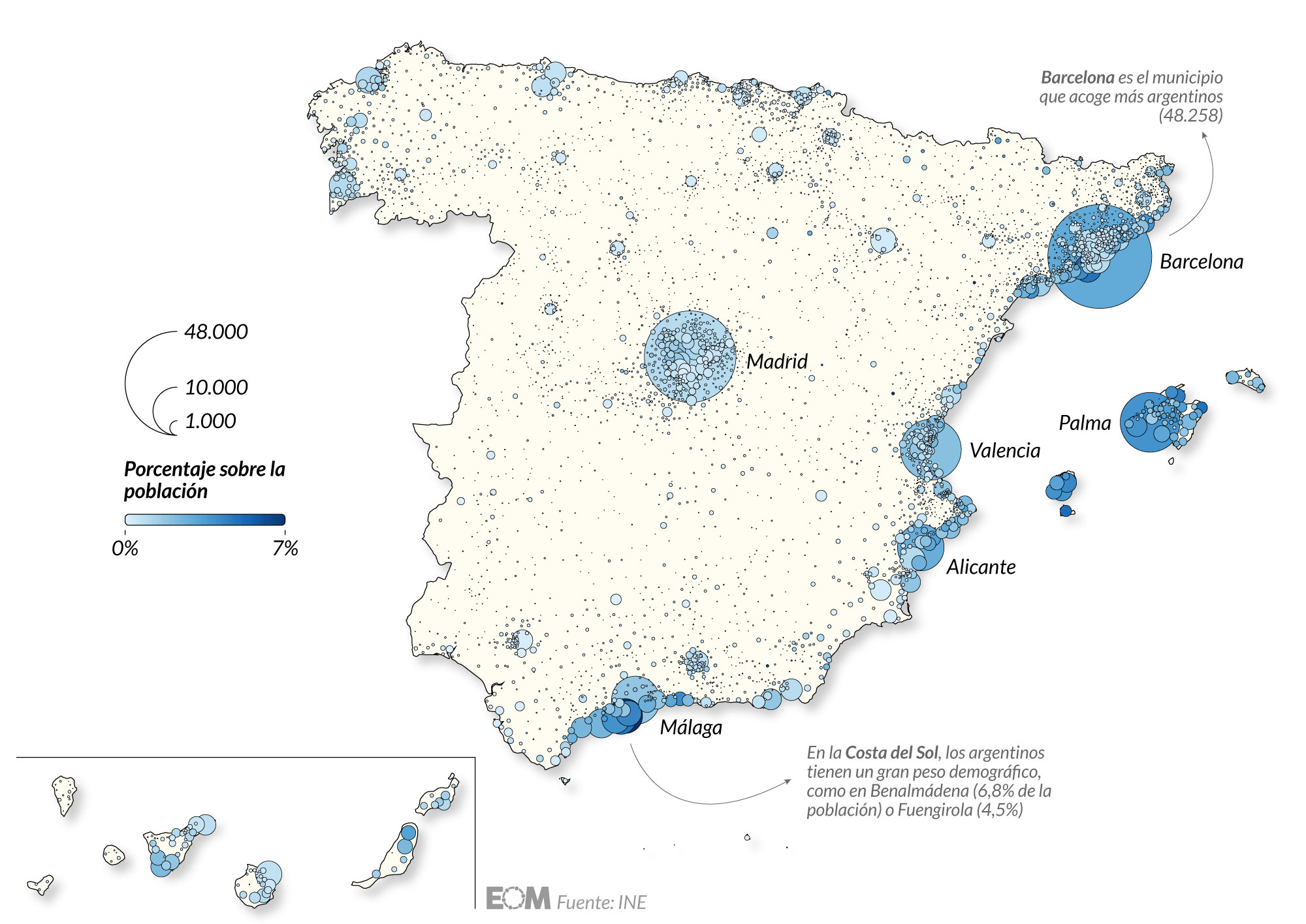 El mapa de los argentinos en España