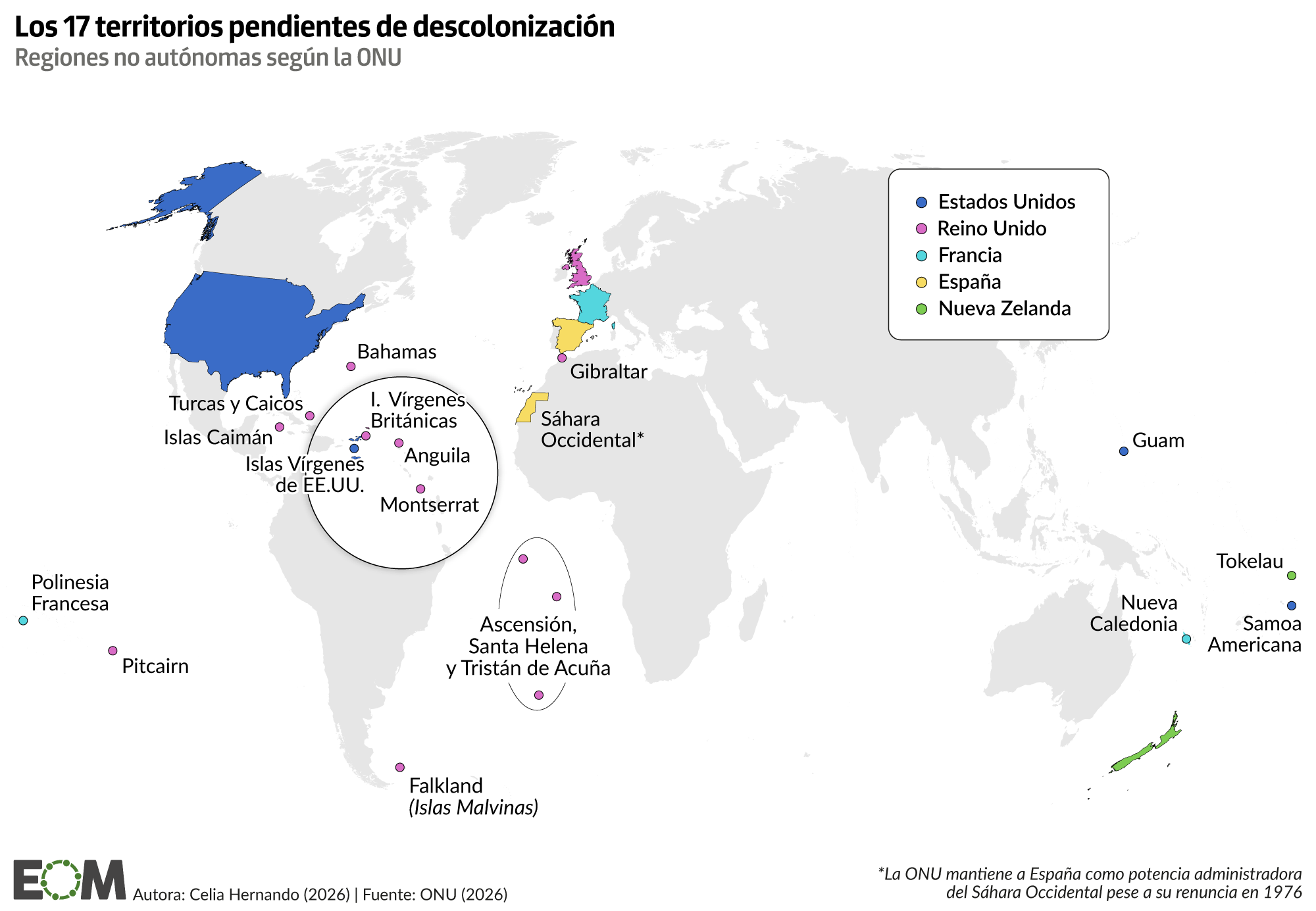 Mapa de los territorios pendientes de descolonización