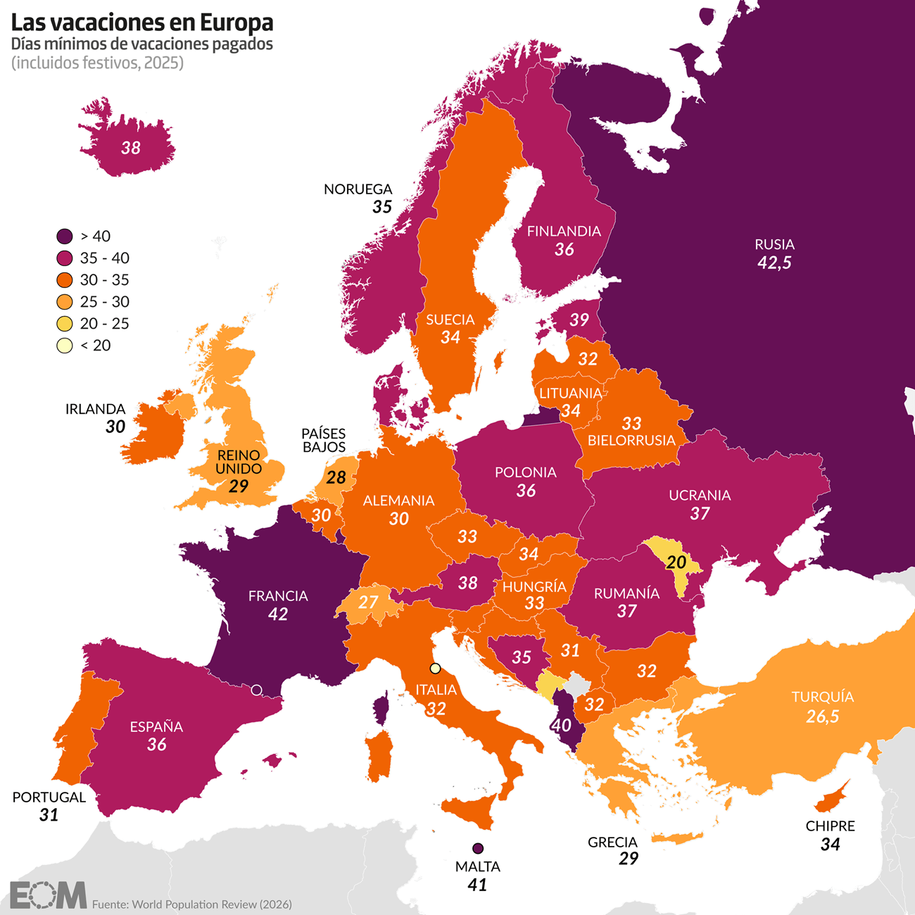 Mapa vacaciones en Europa