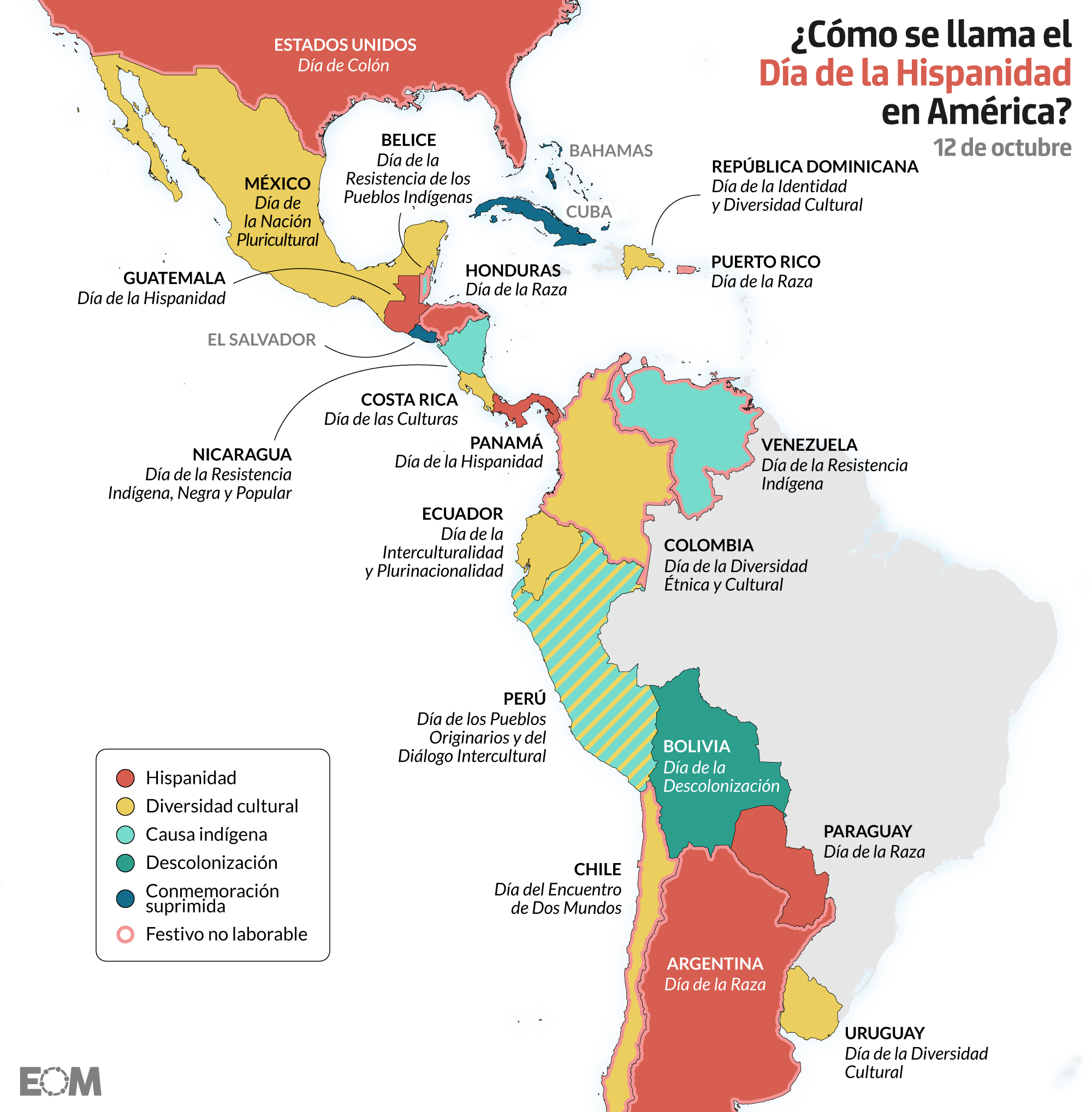 El mapa del Día de la Hispanidad en América